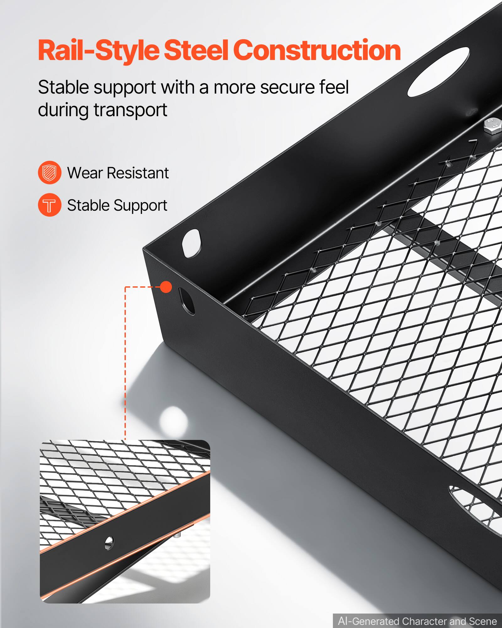 Rail-Style Steel Construction  
Stable support with a more secure feel during transport  

- Wear Resistant  
- Stable Support  

AI-Generated Character and Scene