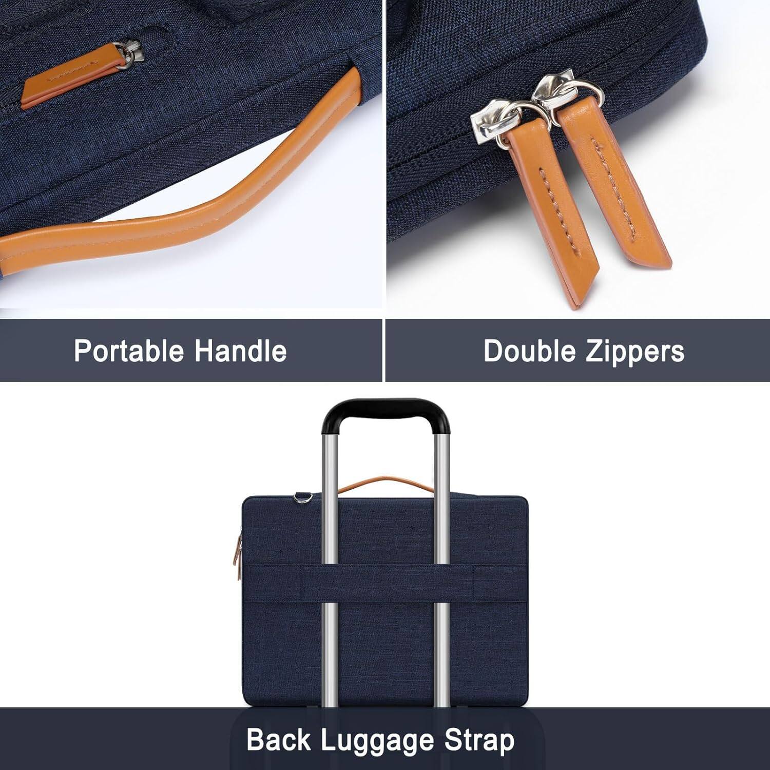 Portable Handle  
Double Zippers  
Back Luggage Strap