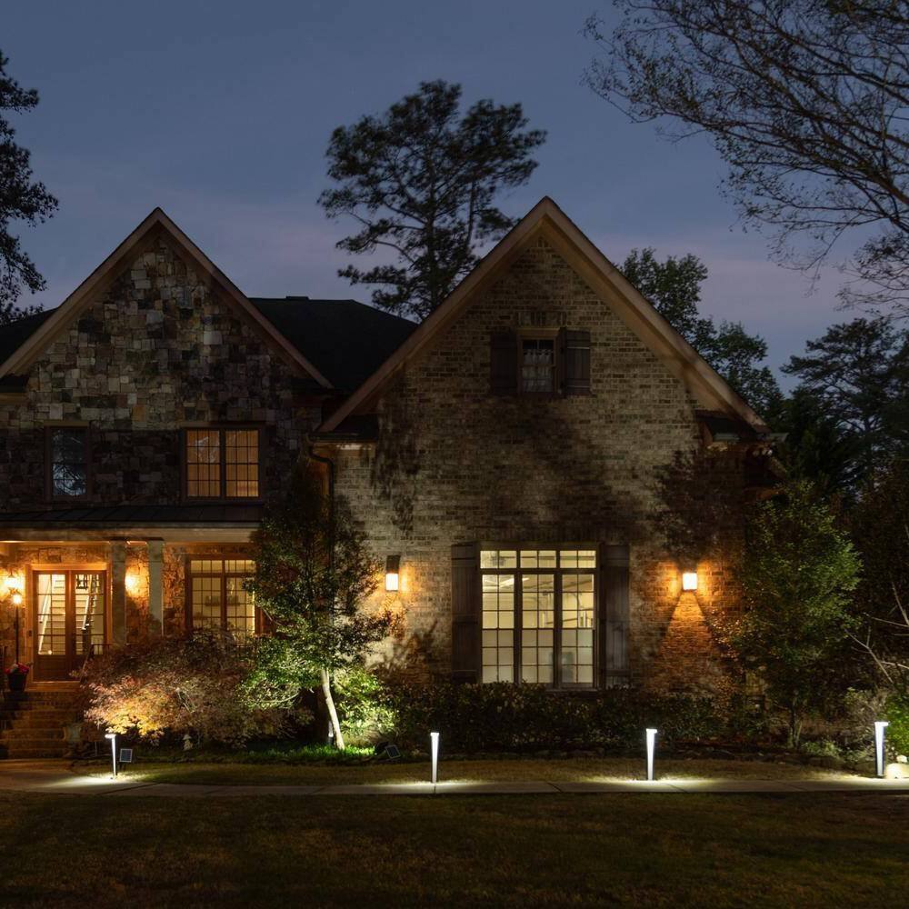 Left. Hivvago - Set of 2 - Modern Outdoor Solar Light White LED Path Outdoor Yard Lighting - Black, White.