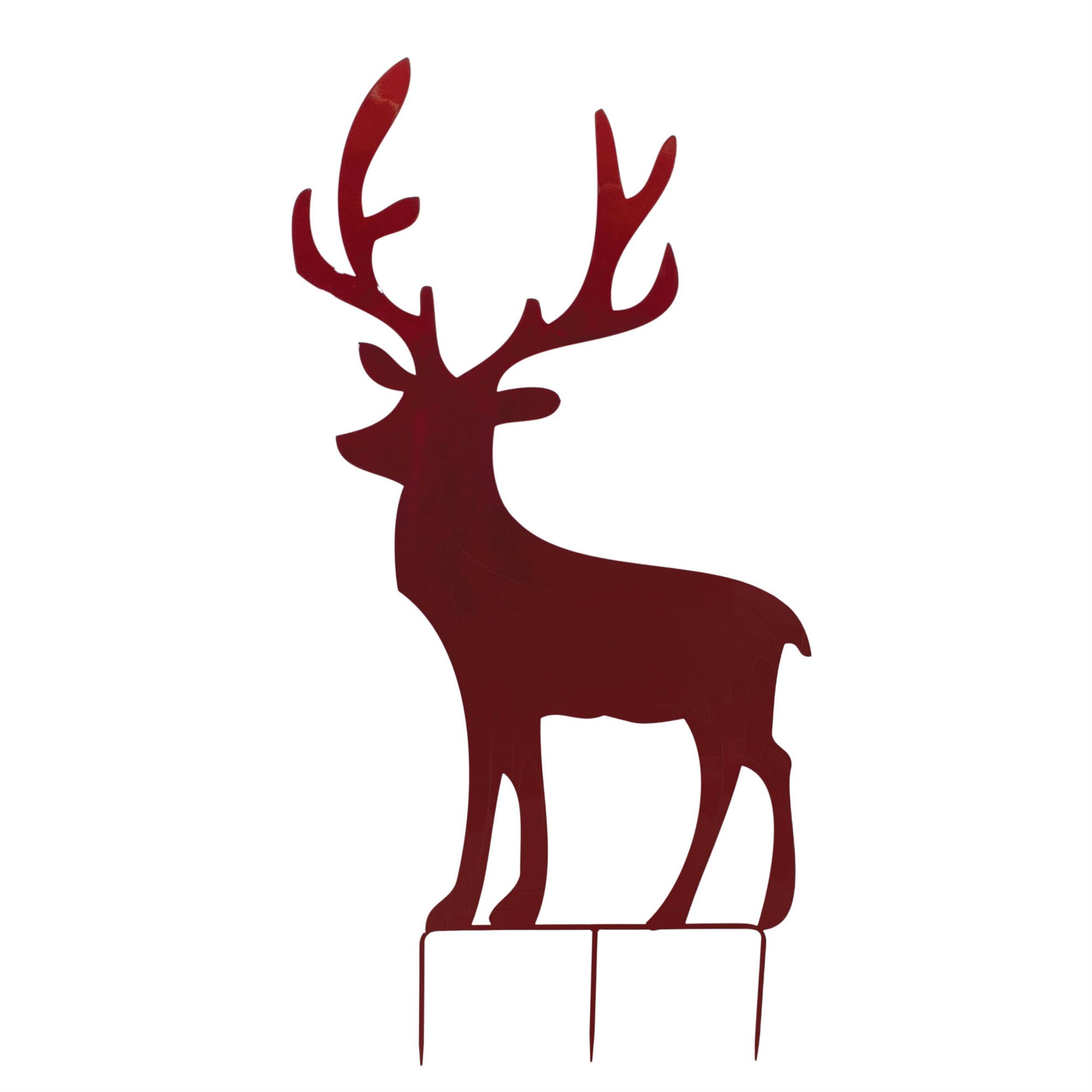 Left. BreeBe - Metal Deer Cut-Out Yard Stakes – Set of 2 - Red.