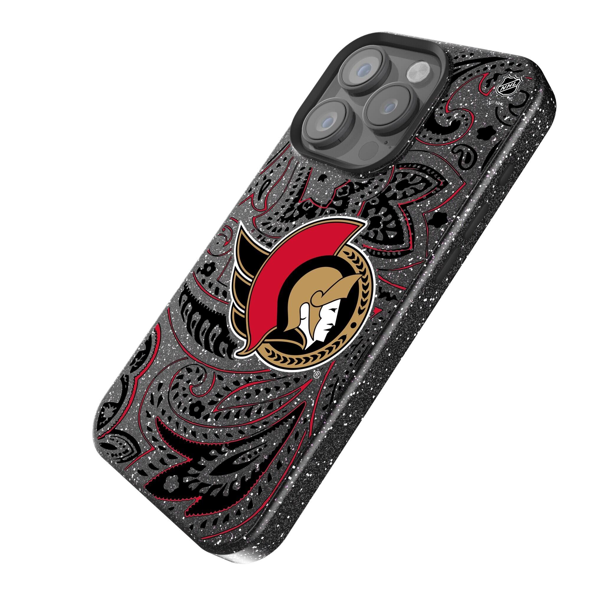 Alt View 1. Keyscaper - Black Ottawa Senators Paisley Bling iPhone Case - 14 Plus - Black.
