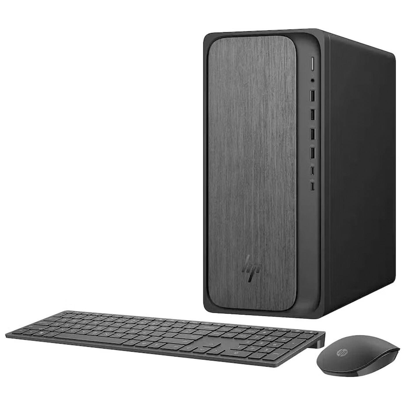 Left. HP - HP OmniDesk M02 AI Desktop PC - AMD Ryzen 7 8700G, 32GB RAM, 1TB SSD, RTX 5060 Ti 16GB, Windows 11 Home, Gray Wood - Gray Wood.