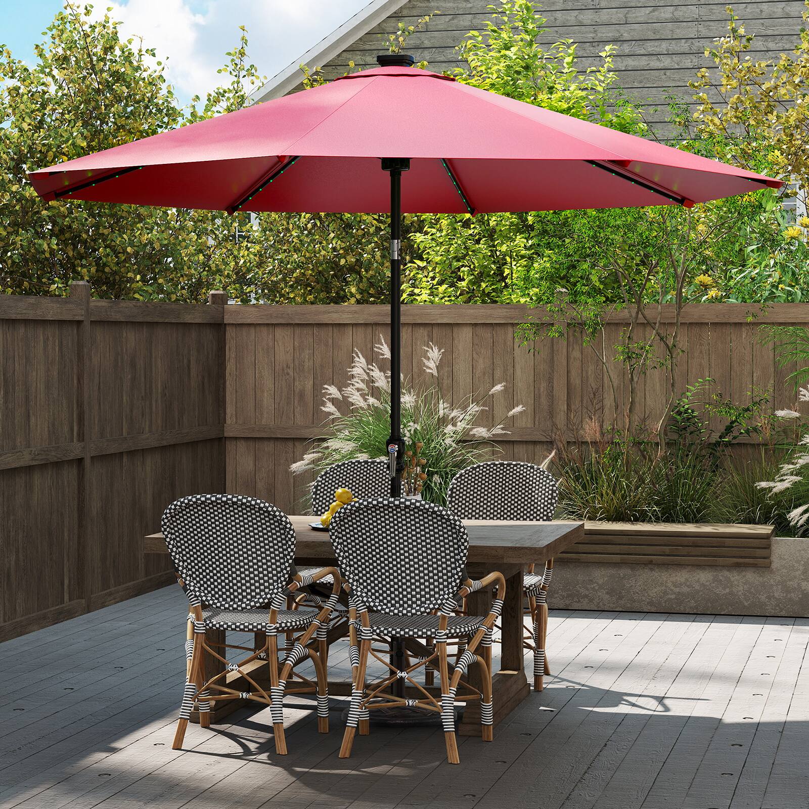 Alt View 1. Costway - Costway 10 FT Solar Patio Umbrella with 96 LED Lights 35° Adjustable Tilt Vented Top - Red.