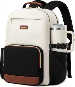 Vulpecula Spade - Laptop Backpack for Women with Pouch Pocket for Large Capacity Cup,15.6 Inch Laptop Computer Bag Travel Backpack Purse - Beige - Black - Chestnut Brown