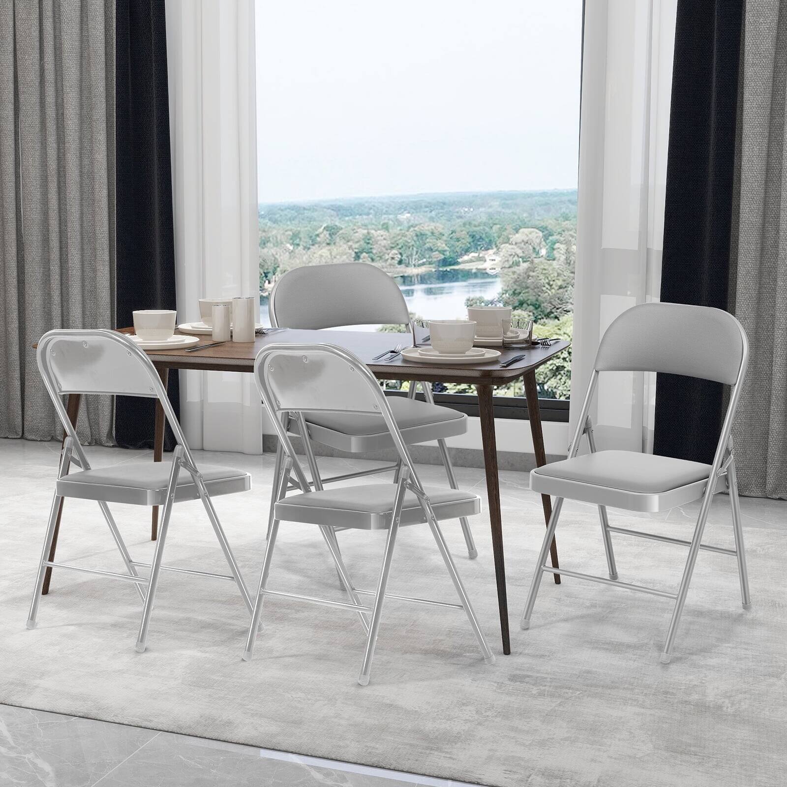 Alt View 1. HONGGE - Set of 6 Folding Chairs with Premium Vegan Leather Seats and Heavy Duty Steel Frames - Grey.