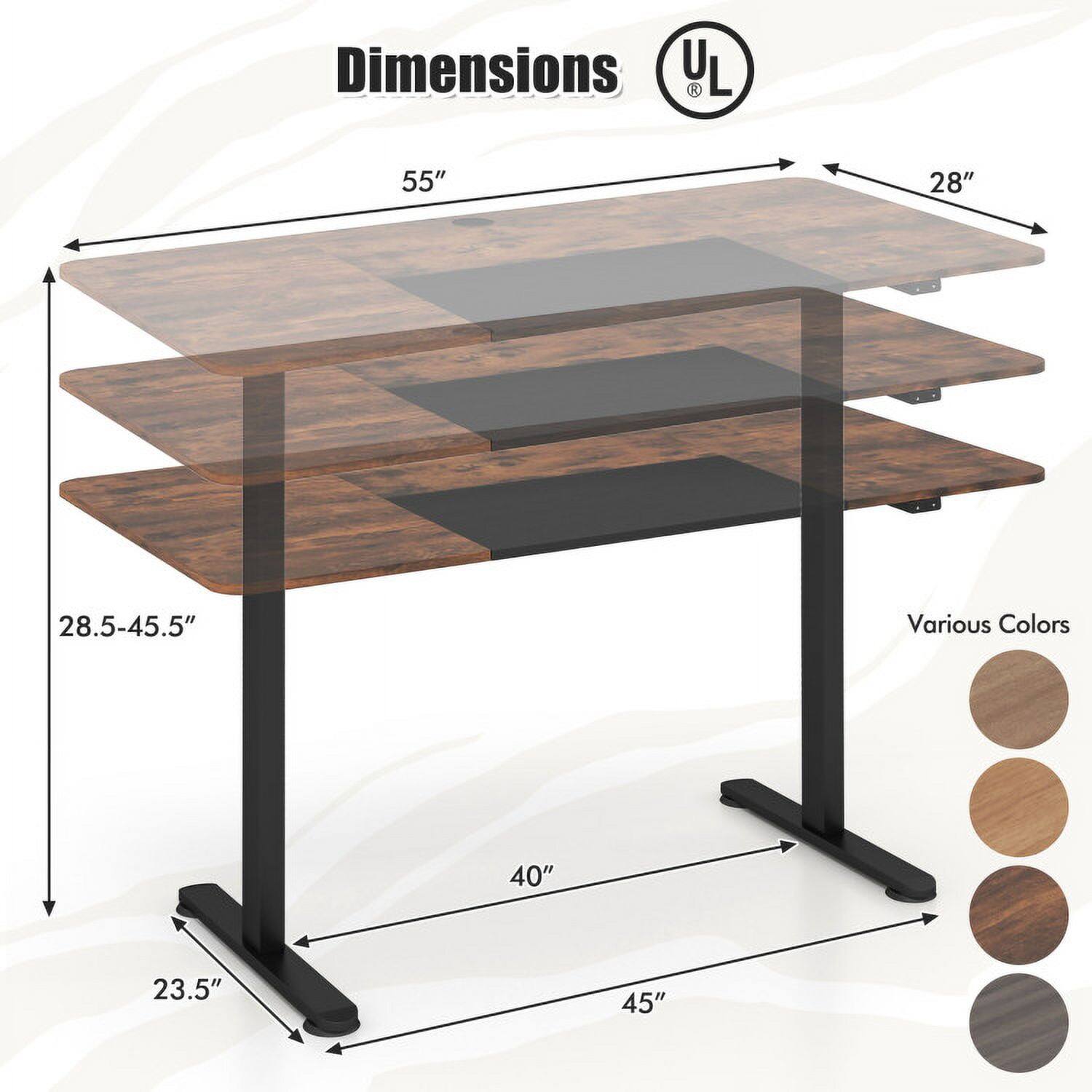 Dimensions:  
- Length: 55"  
- Width: 28"  
- Height: 28.5-45.5"  
- Base Width: 40"  
- Base Depth: 45"  
- Base Height: 23.5"  
- Various Colors