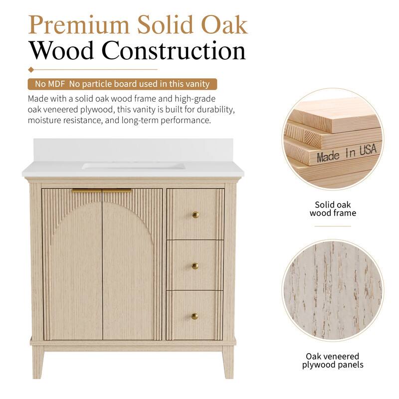 Premium Solid Oak Wood Construction

No MDF No particle board used in this vanity

Made with a solid oak wood frame and high-grade oak veneered plywood, this vanity is built for durability, moisture resistance, and long-term performance.

In USA

Made In USA

Solid oak wood frame

Oak veneered plywood panels