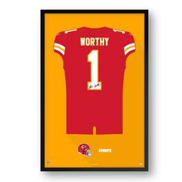 Sporticulture - Xavier Worthy Kansas City Chiefs Framed 14" x 20" Jersey Art Print - Multicolor