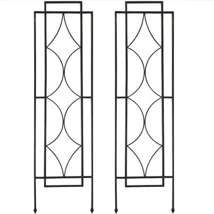 Front. Sunnydaze - Steel Chic Diamonds Garden Trellis - Set of 2 - 48 in - Black.