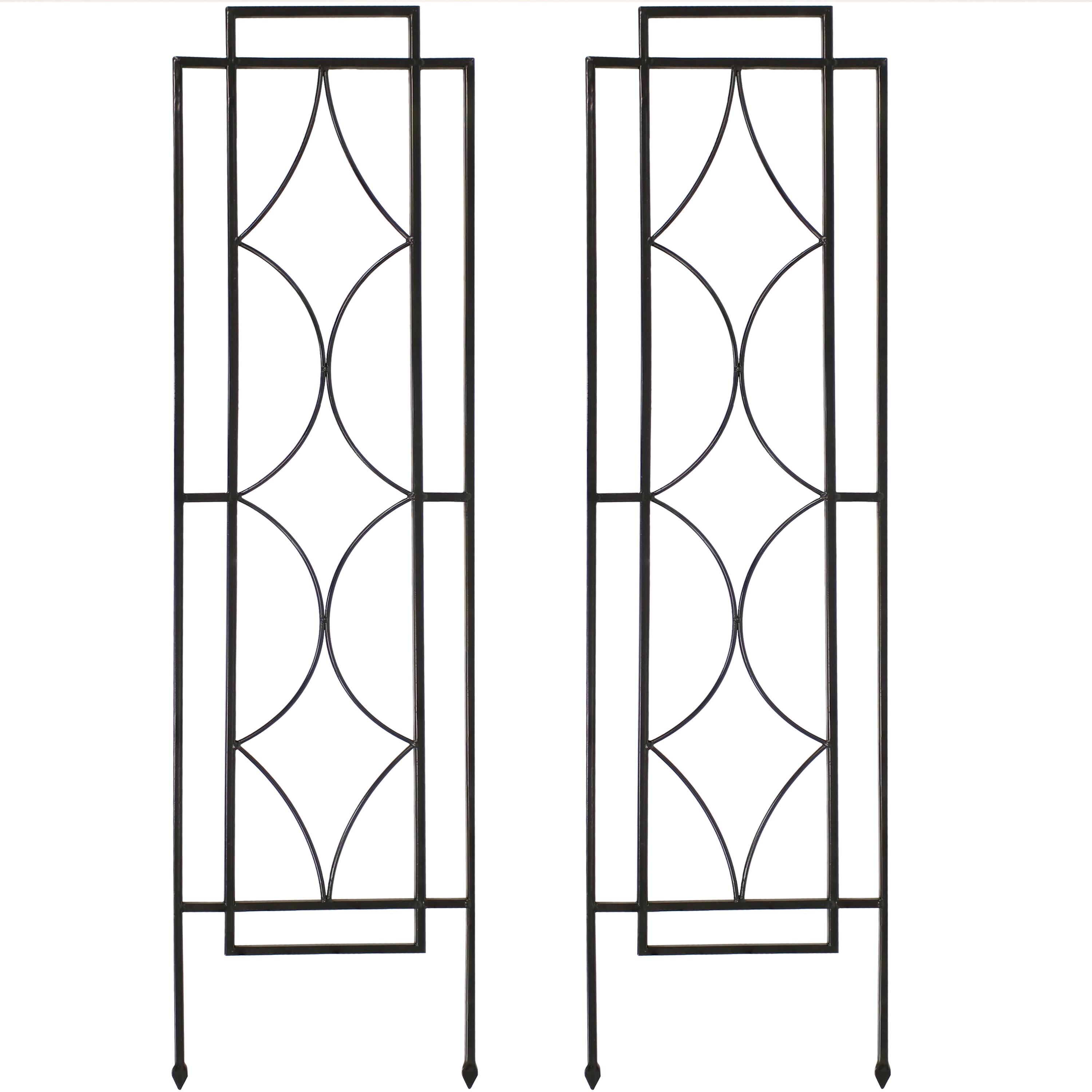 Front. Sunnydaze - Steel Chic Diamonds Garden Trellis - Set of 2 - 48 in - Black.