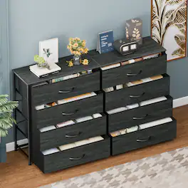 Furnulem - 8 Drawers Fabric Dresser with Wood Top Storage Chest - Black