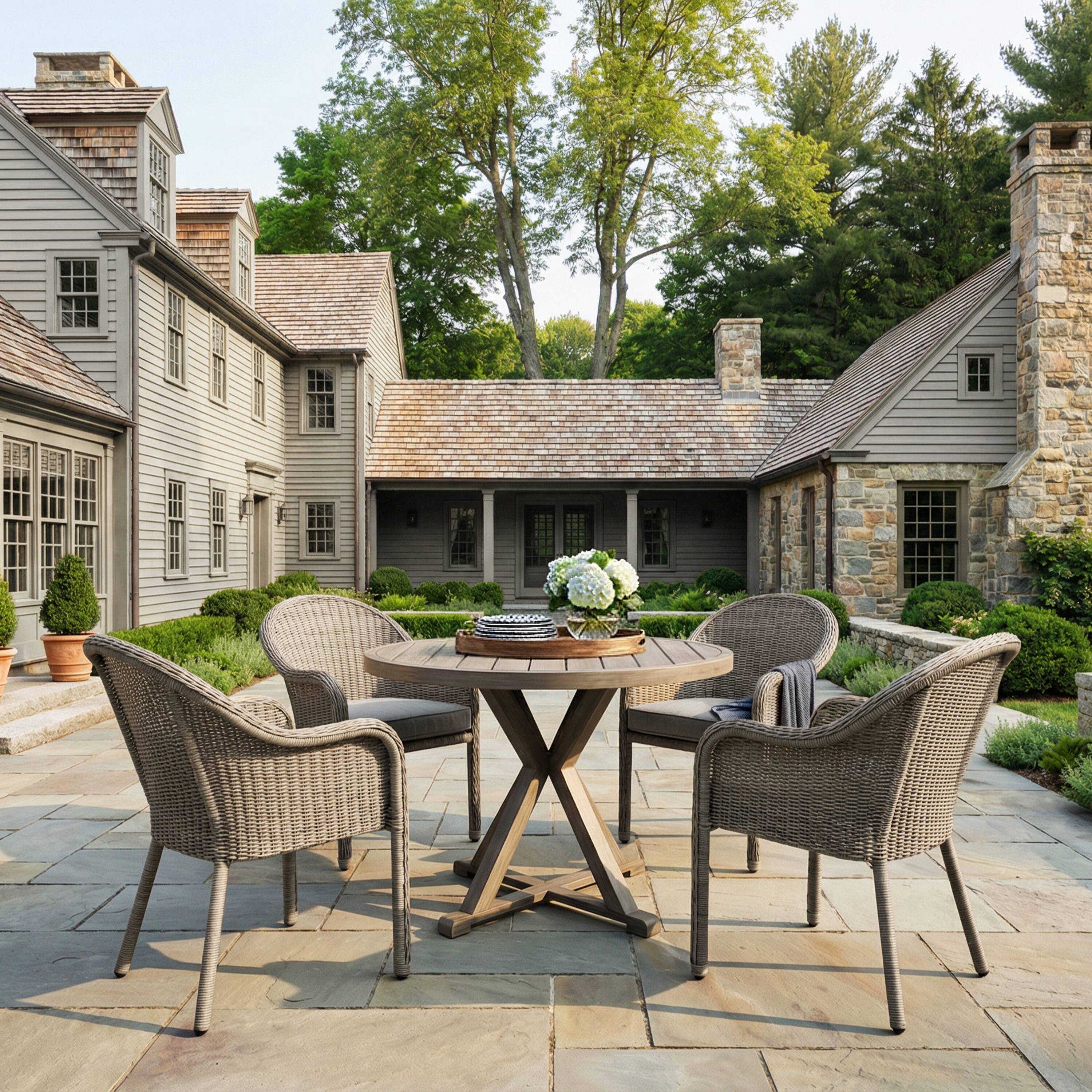 Alt View 3. Martha Stewart - Lily Pond Indoor-Outdoor Stackable Patio Dining Armchair with All-Weather Seat Cushion - Gray Cushions/Weathered Gray Frame.