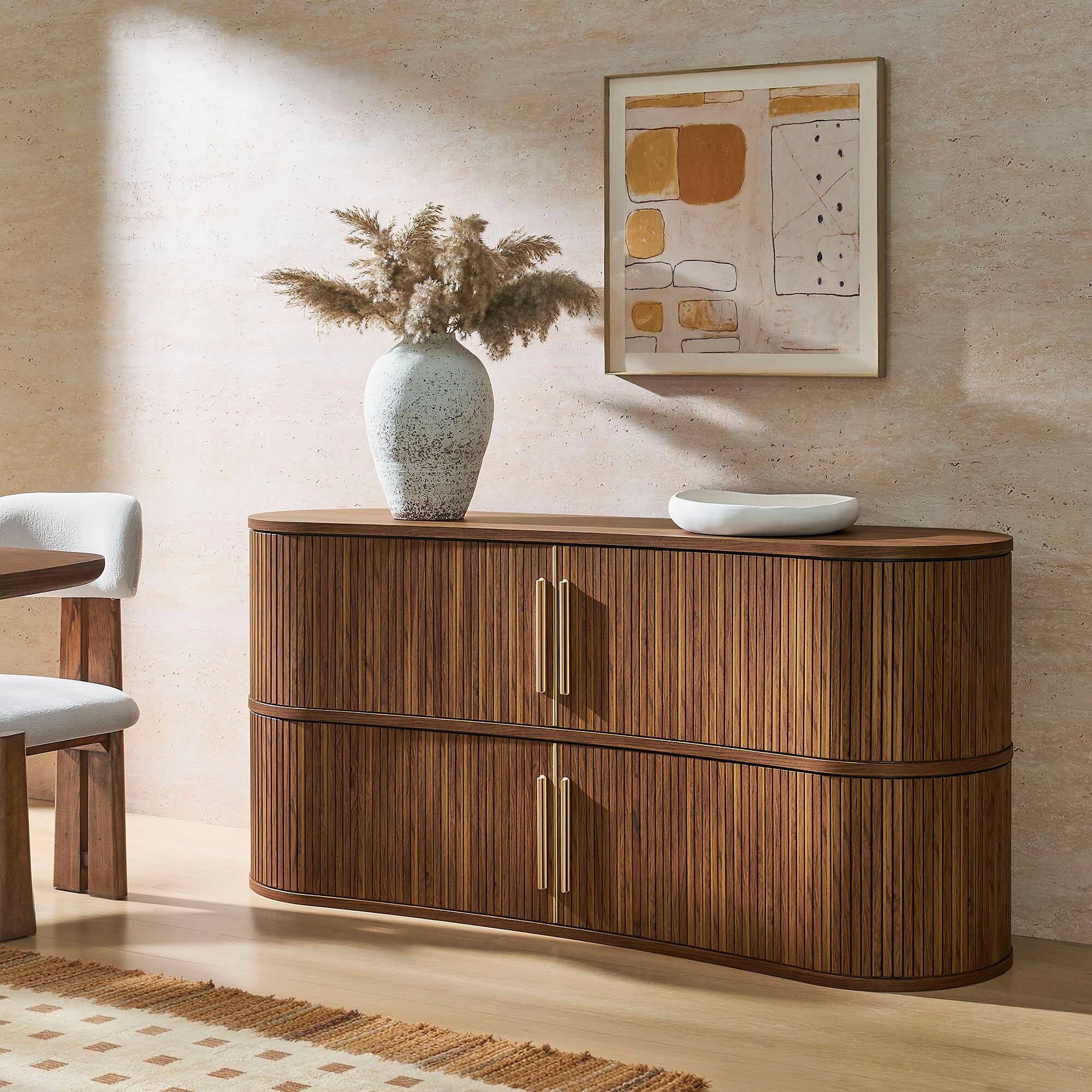 Front. Modway - Radcliffe 63" Curved Fluted Sideboard Buffet Cabinet by Modway - Walnut.
