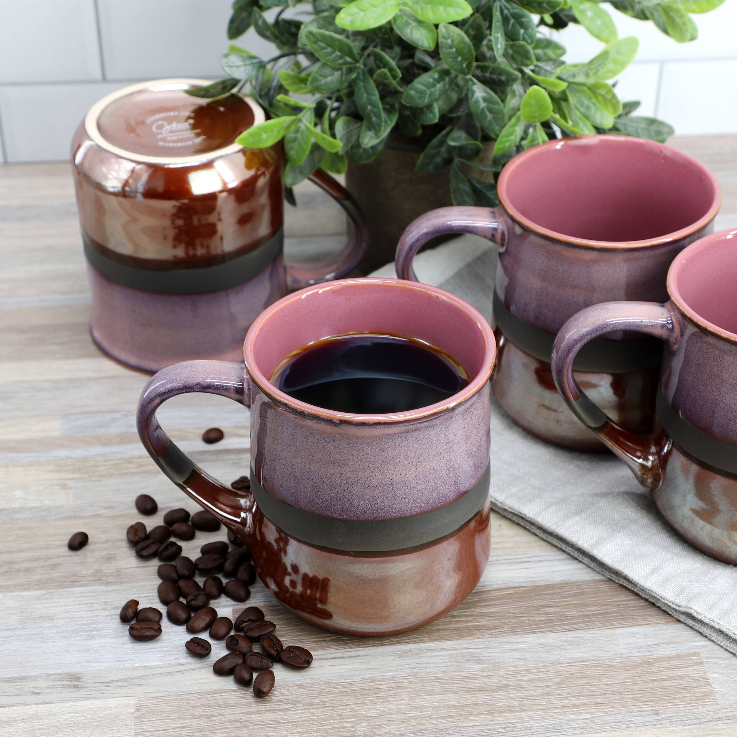 Alt View 6. Gibson - Gibson Home Copper Tonal 4 Piece 18 Ounce Stoneware Cup Set in Rose - Rose.