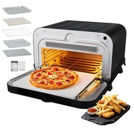 Glintex - 12in Electric Pizza Oven 8 Presets, Air Fry Combo, 750°F Max Temp with Pizza Stone - Black/Silver