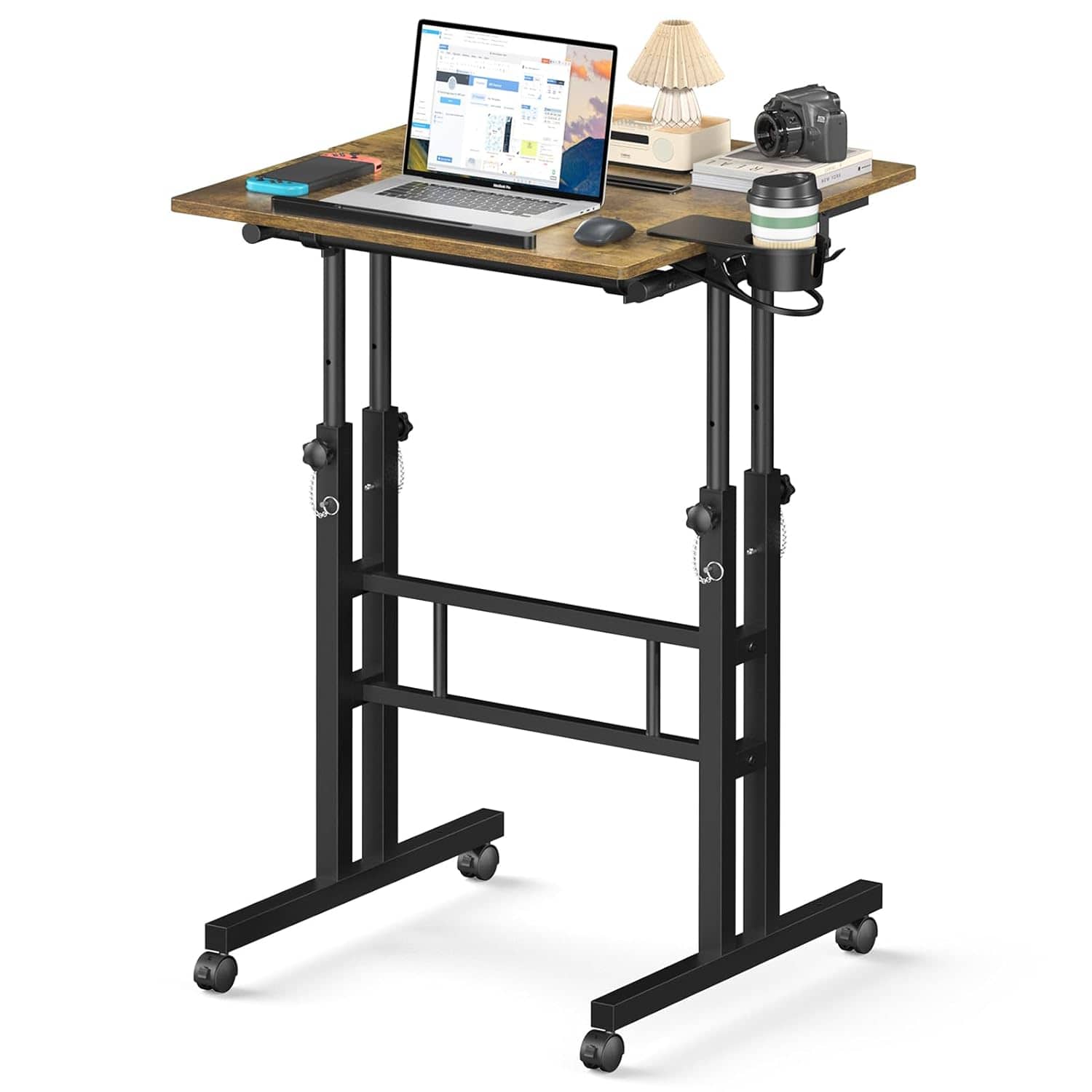 Zell Electronics - Black Standing DeskHeight Adjustable Rolling Table for Walking Pad or Home Workspaces - Maroon