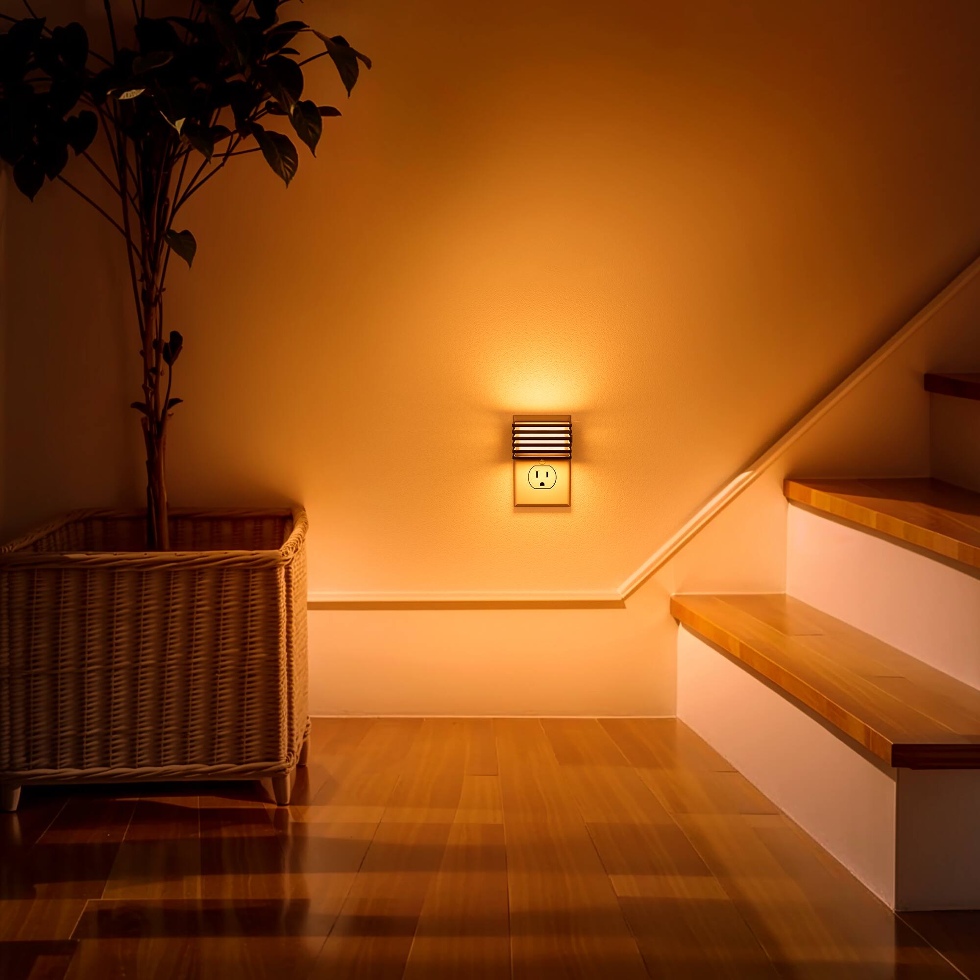 Alt View 3. Jandcase - JANDCASE 2-Pack 1W  Plug-in Night Light, Amber Glow, Up/Down Light, 3-Step Dimming, Color Memory, Dusk-to-Dawn - Black.