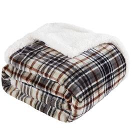 Refined Abode Design - Sherpa Plaid Throw Blanket X fuzzy Fluffy Cozy Soft Fleece Flannel Plush Size Microfiber For Couch Bed Sofa - Brown