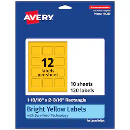 Avery - Rectangle Labels, Bright 1-13/16" x 2-3/16", 120ct - Yellow