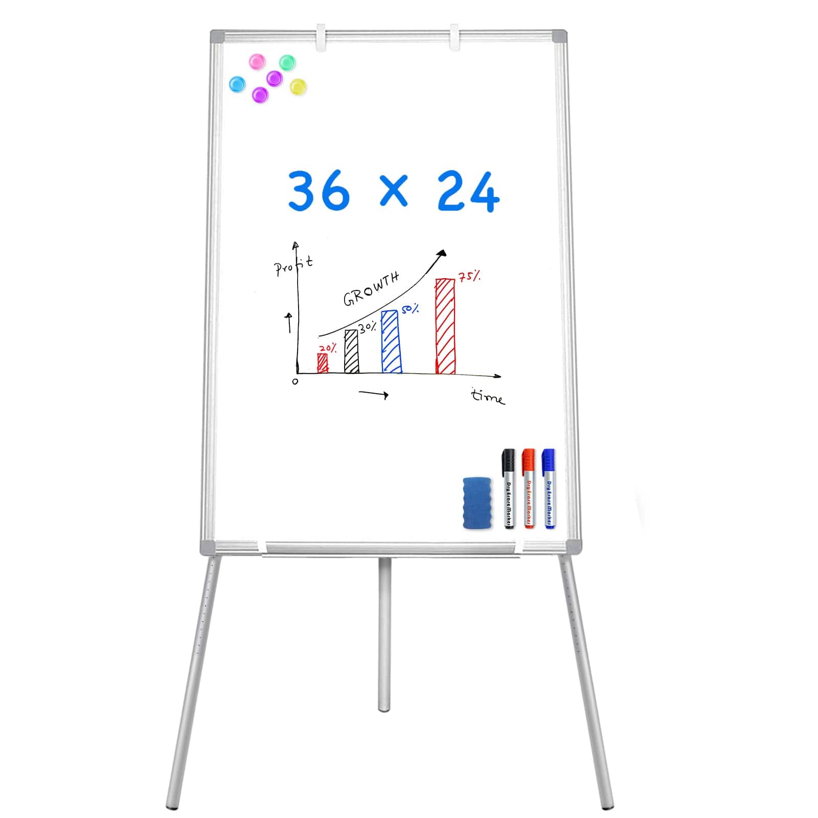 HOMLUX - Bulletin Boards - Portable Dry Erase 36 x 24 Tripod Height Adjustable, 3' x 2' Flipchart Stand Board - White