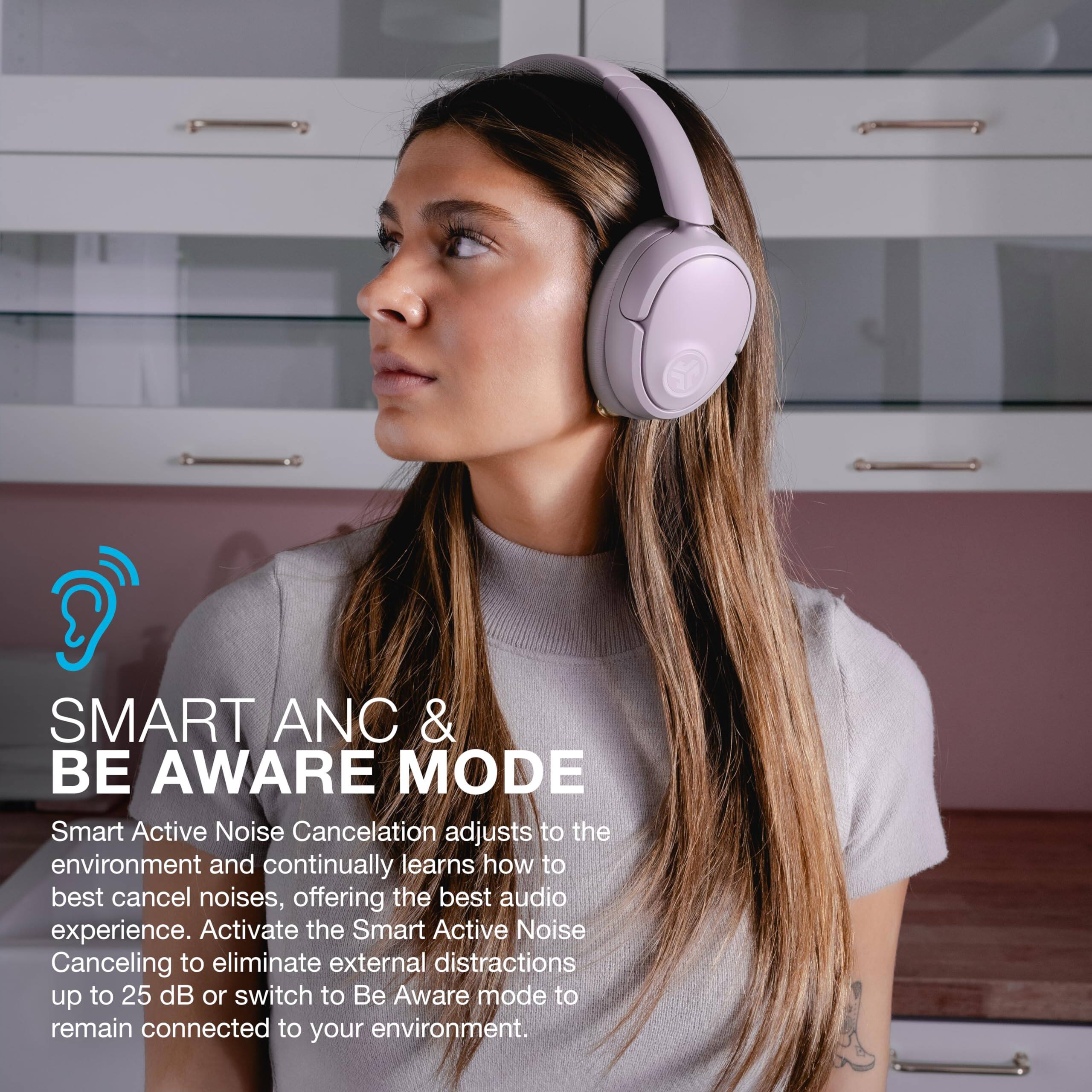 SMART ANC & BE AWARE MODE

Smart Active Noise Cancellation adjusts to the environment and continually learns how to best cancel noises, offering the best audio experience. Activate the Smart Active Noise Canceling to eliminate external distractions up to 25 dB or switch to Be Aware mode to remain connected to your environment.