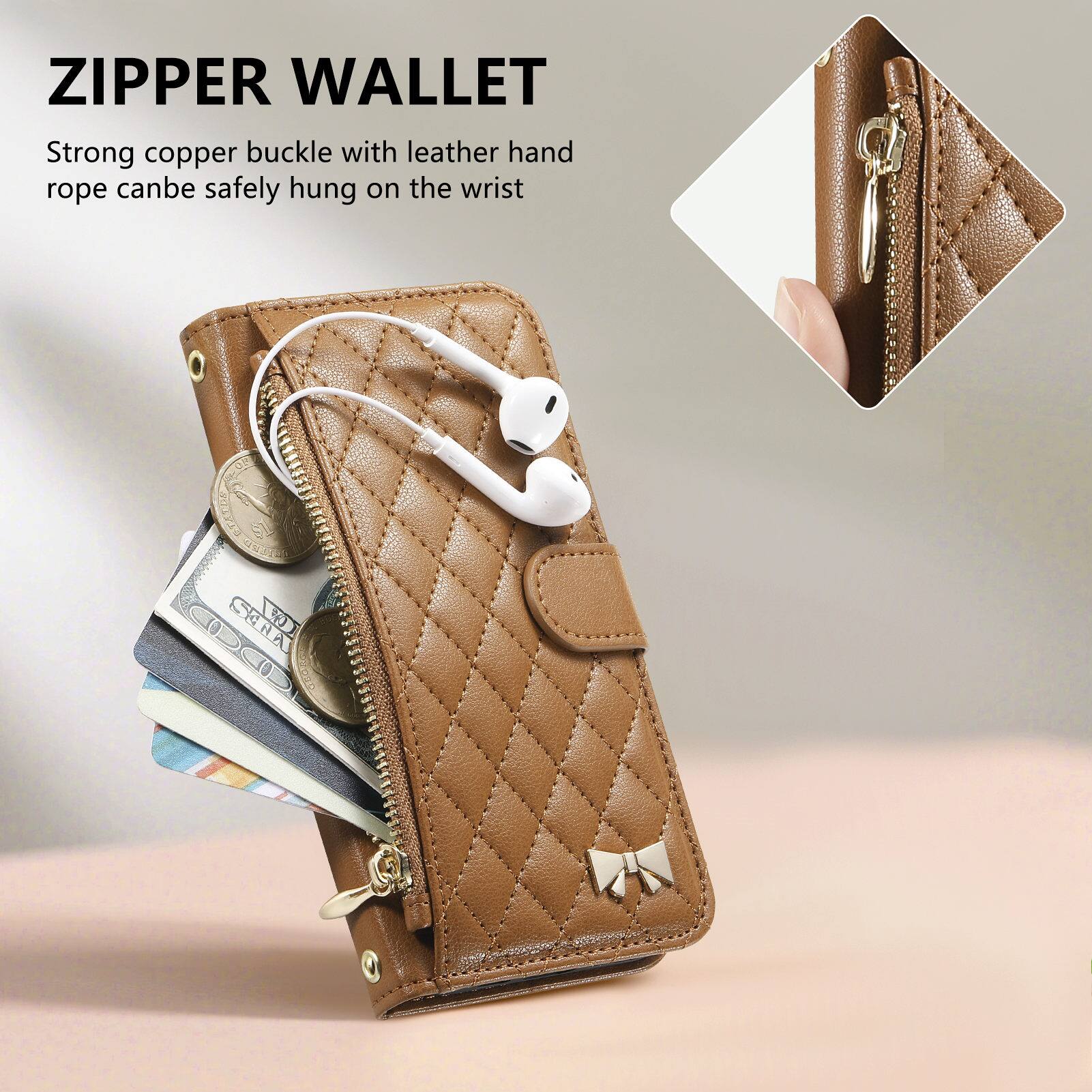 ZIPPER WALLET

Strong copper buckle with leather hand rope can be safely hung on the wrist