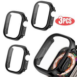Qixxronics - 3 Pack Case with Built in Tempered Glass Screen Protector Compatible with Apple Watch Ultra 2 49mm - Black