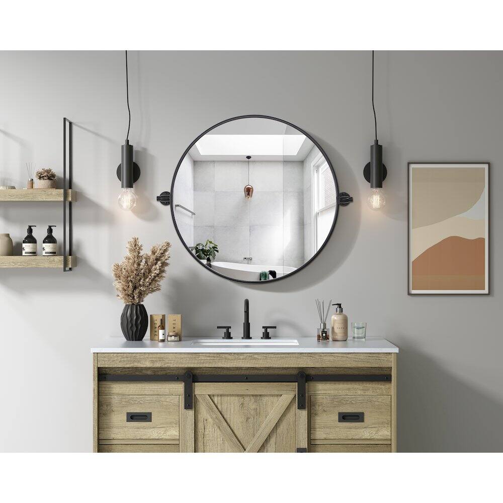 Alt View 6. Elegant Kitchen and Bath - Amoura 24X24 Pivot Mirror In Black - Black.