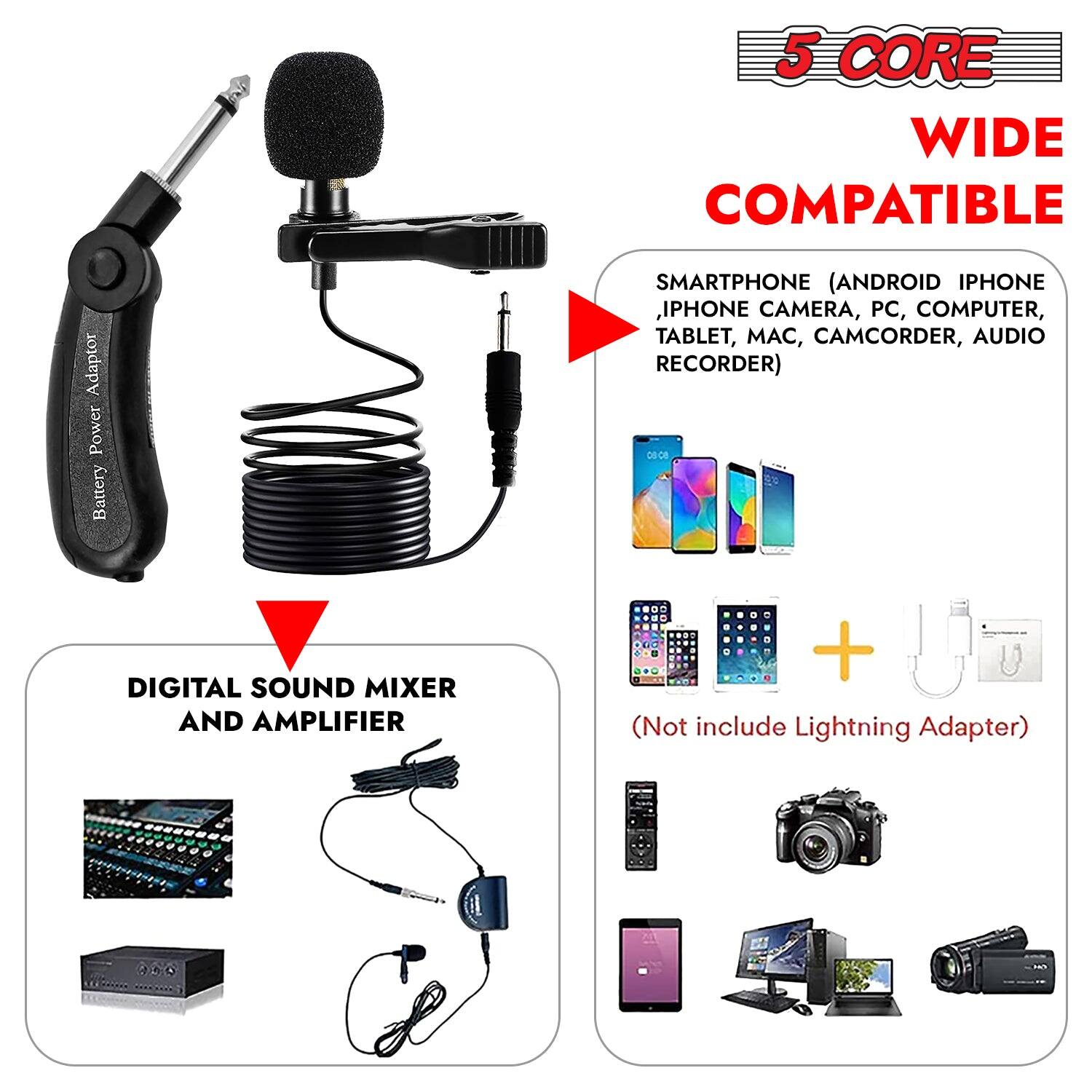 5 CORE WIDE COMPATIBLE

SMARTPHONE (ANDROID IPHONE, IPHONE CAMERA, PC, COMPUTER, TABLET, CAMCORDER, AUDIO RECORDER)

DIGITAL SOUND MIXER AND AMPLIFIER

(Not include Lightning Adapter)
