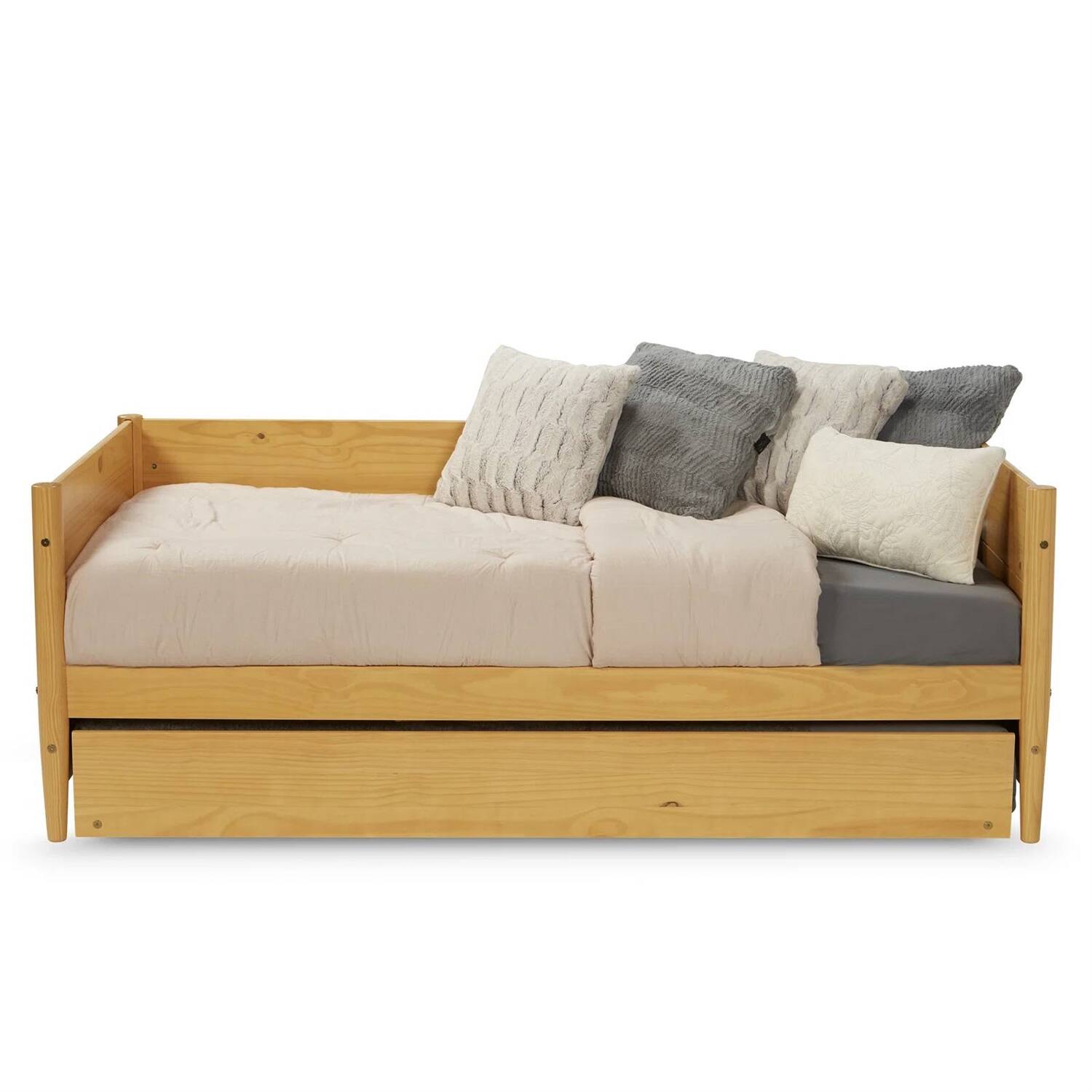 Back. Hivvago - Hivvago Twin Solid Wood Daybed with Roll Out Trundle Bed Frame - Light Yellow Brown.