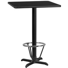 Emma + Oliver - 24" Square Laminate Bar Table with 22"x22" Foot Ring Base - Black