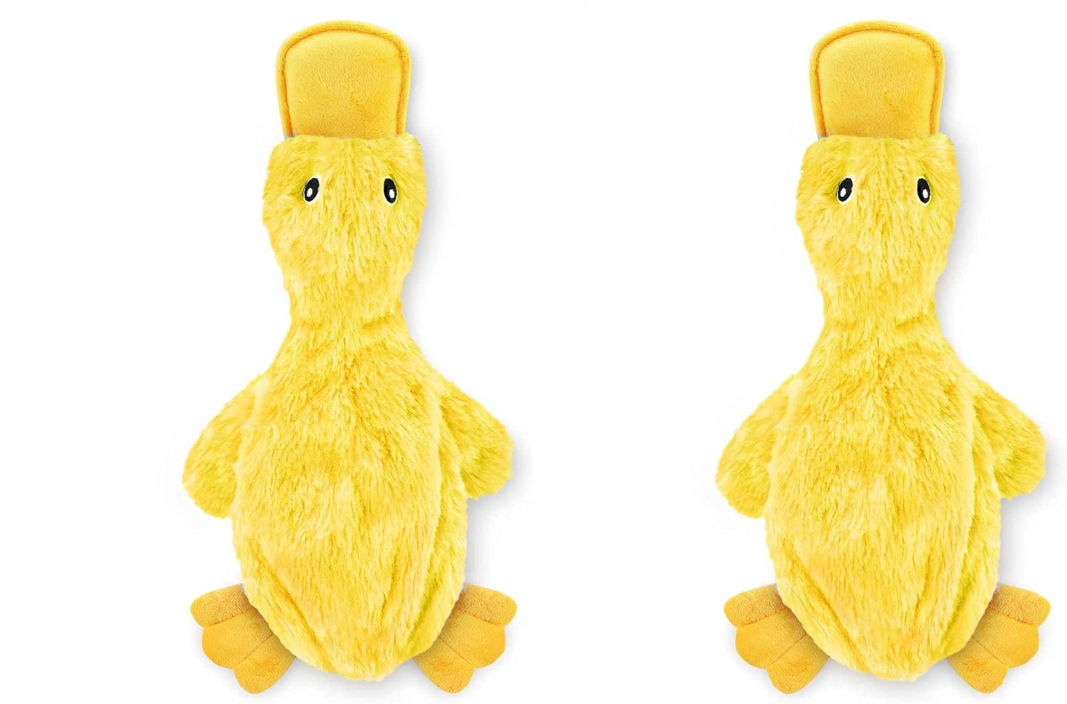 Link - Active Crinkle Dog Toy for Small, Medium, Large Breeds, No Stuffing Duck with Squeaker (2 Pack) - Yellow