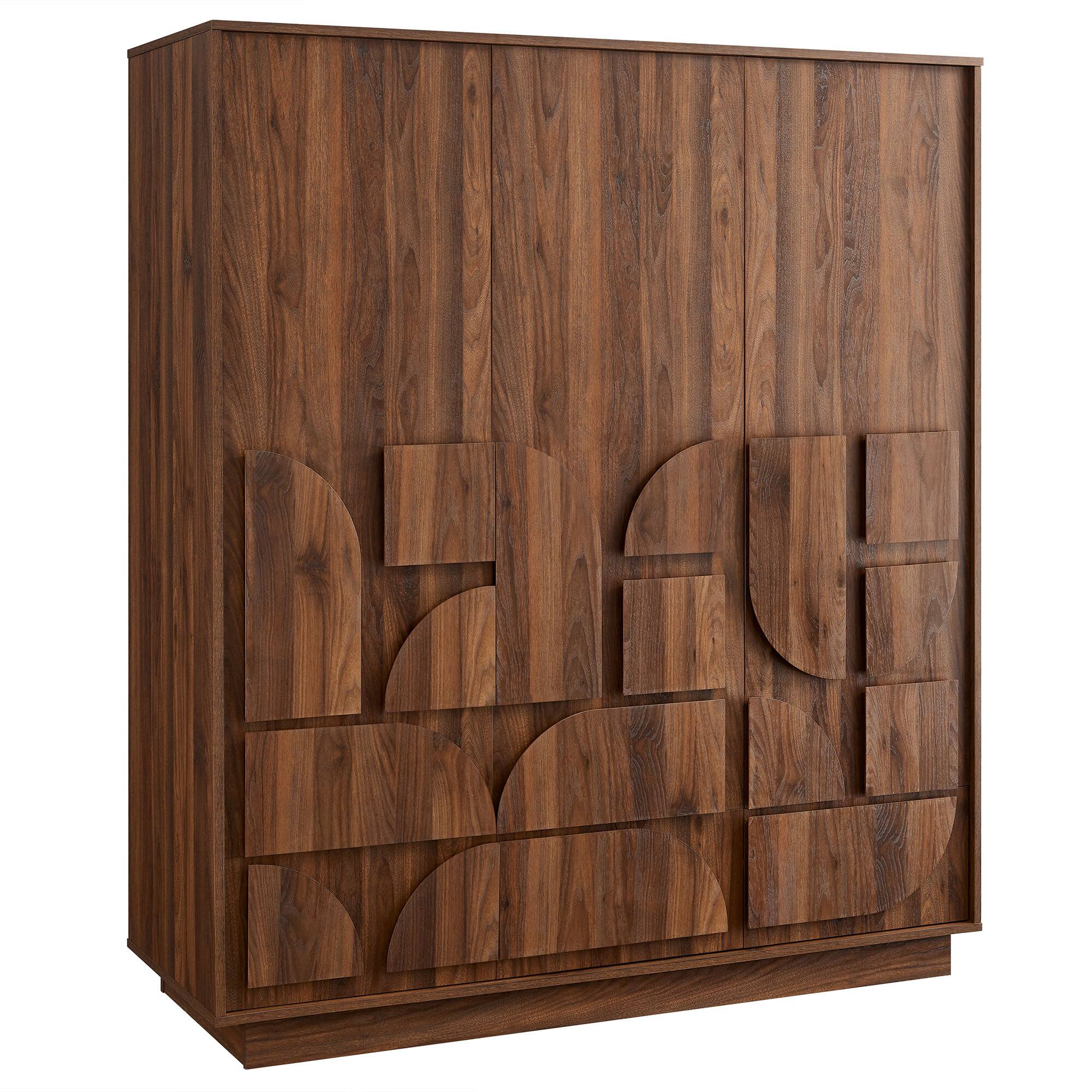 Angle. Modway - Bulwark 3-Door Wardrobe Closet by Modway - Walnut.