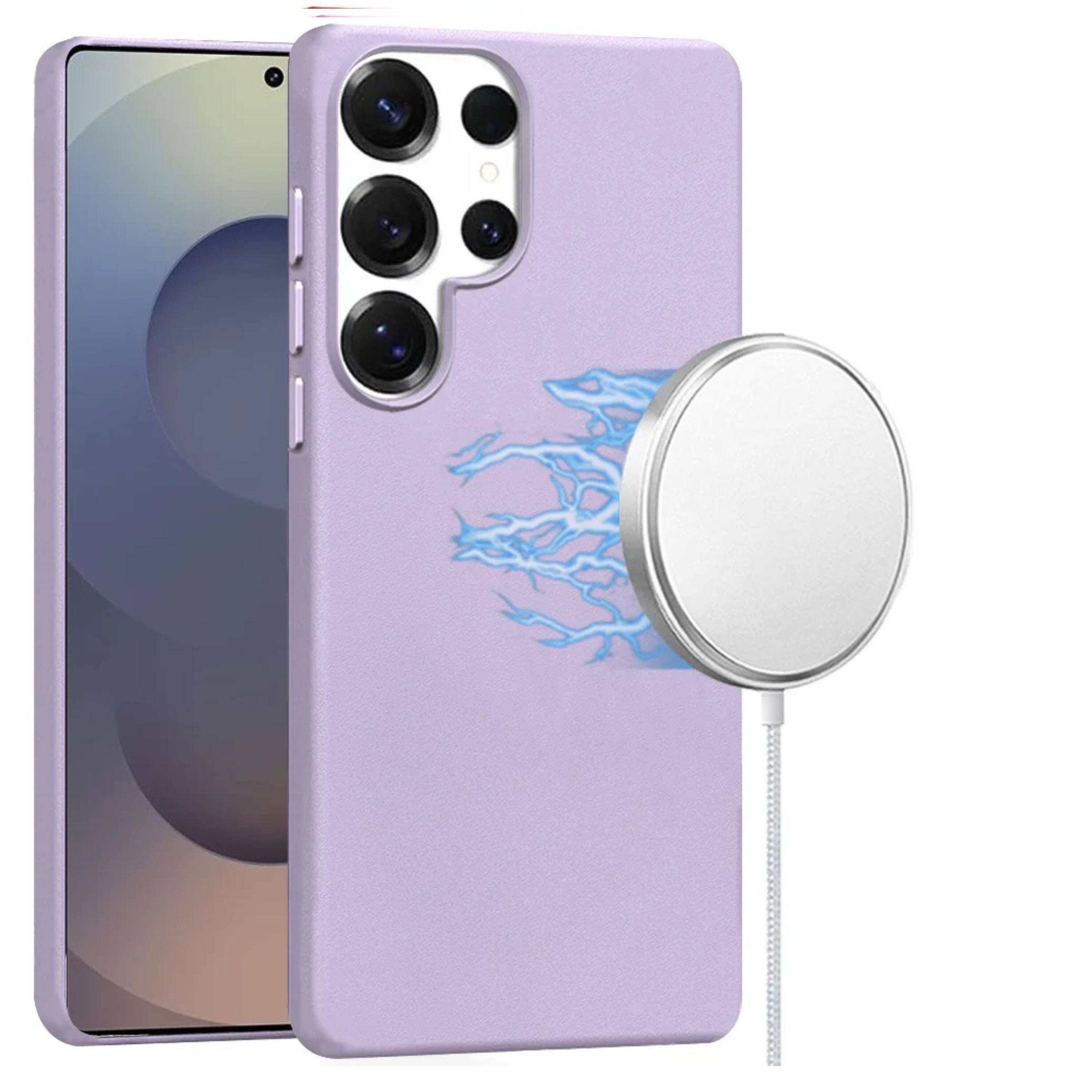 Front. Kitcheniva - Premium PU Leather Hidden Magnetic Circle Case With Tempered Glass For Samsung S25 Ultra Light Purple - Light Purple.