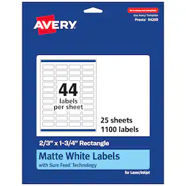 Avery - Matte Rectangle Labels, 2/3" x 1-3/4", 1,100 Labels - White