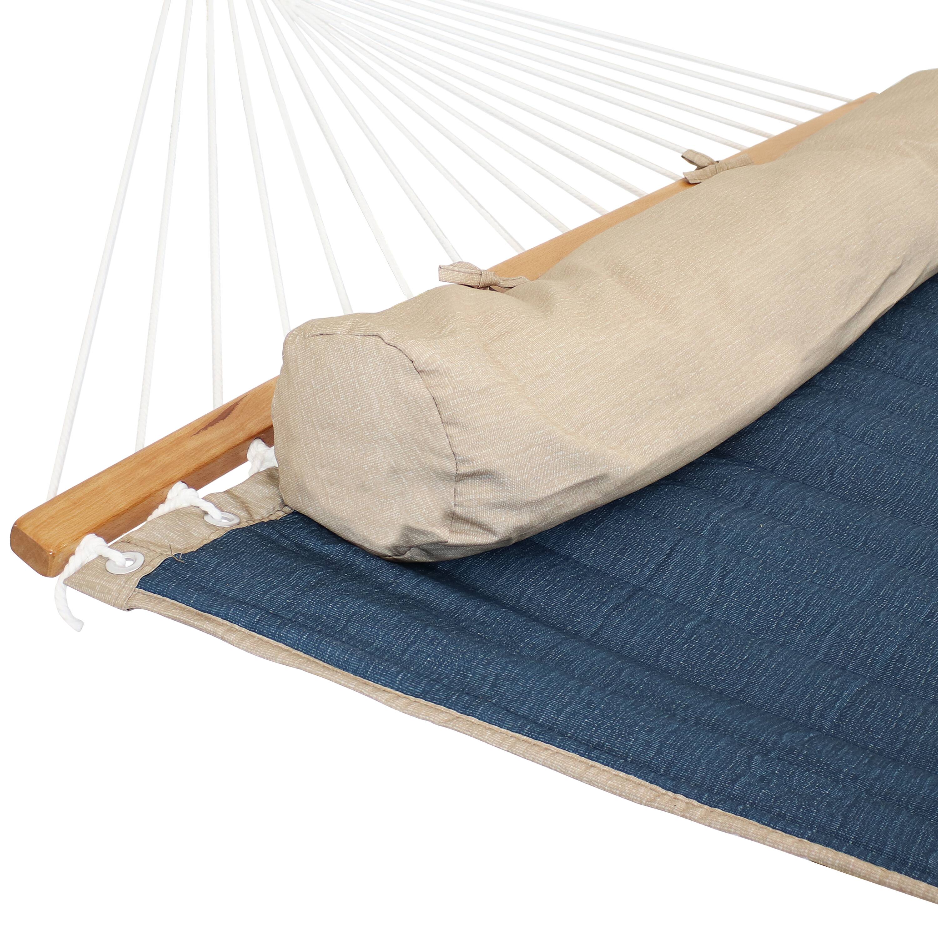 Alt View 5. Sunnydaze - Large Quilted Hammock with Spreader Bars and Pillow - Tidal Wave.