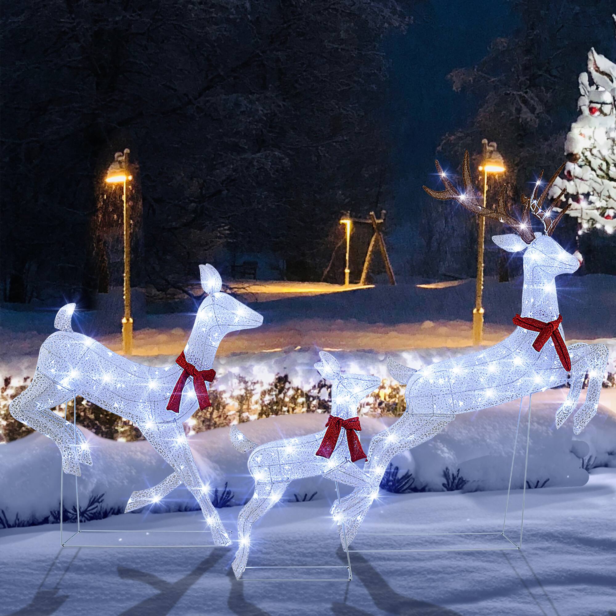 Alt View 1. Gymax - Gymax 3 PCS Christmas Lighted Reindeer Family Set w/255 Cold W/ LED Lights Stakes - Cold White.