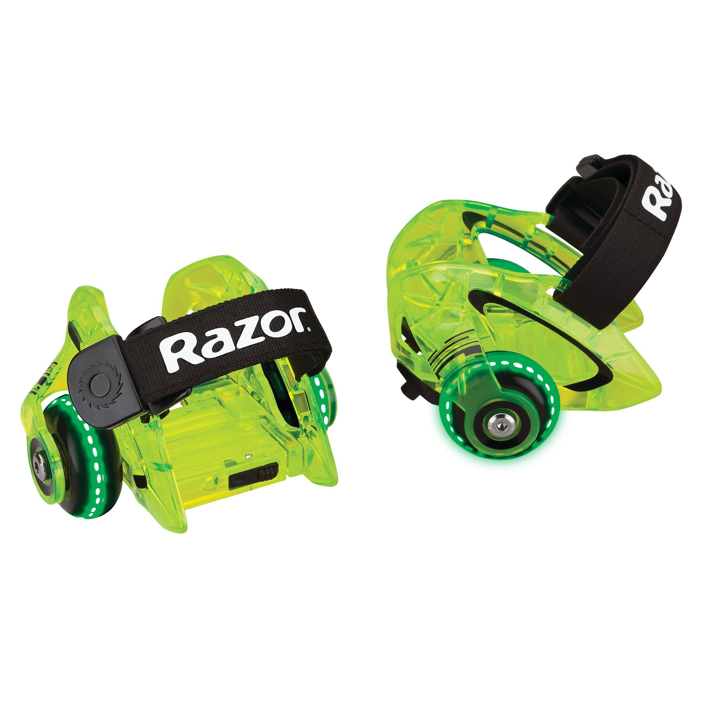 Front. Razor - Jetts DLX Heel Wheels – Glowing LED Wheels, Translucent Polycarbonate Frame, Flashing Sparks, Step-In Strap-On Design - Neon Green.