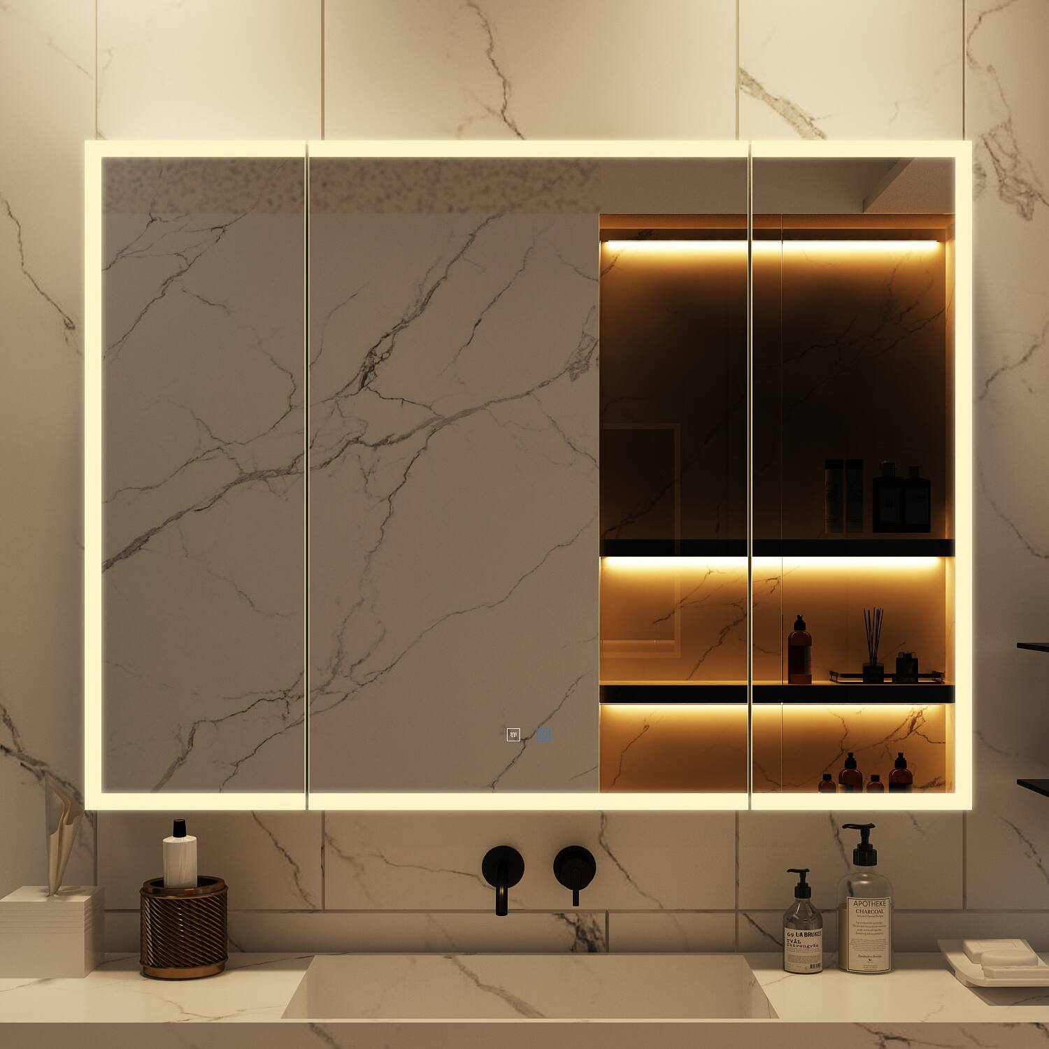 Angle. Famapy - Famapy LED Smart Bathroom Mirror Cabinet with Defogger & Touch Control - White.