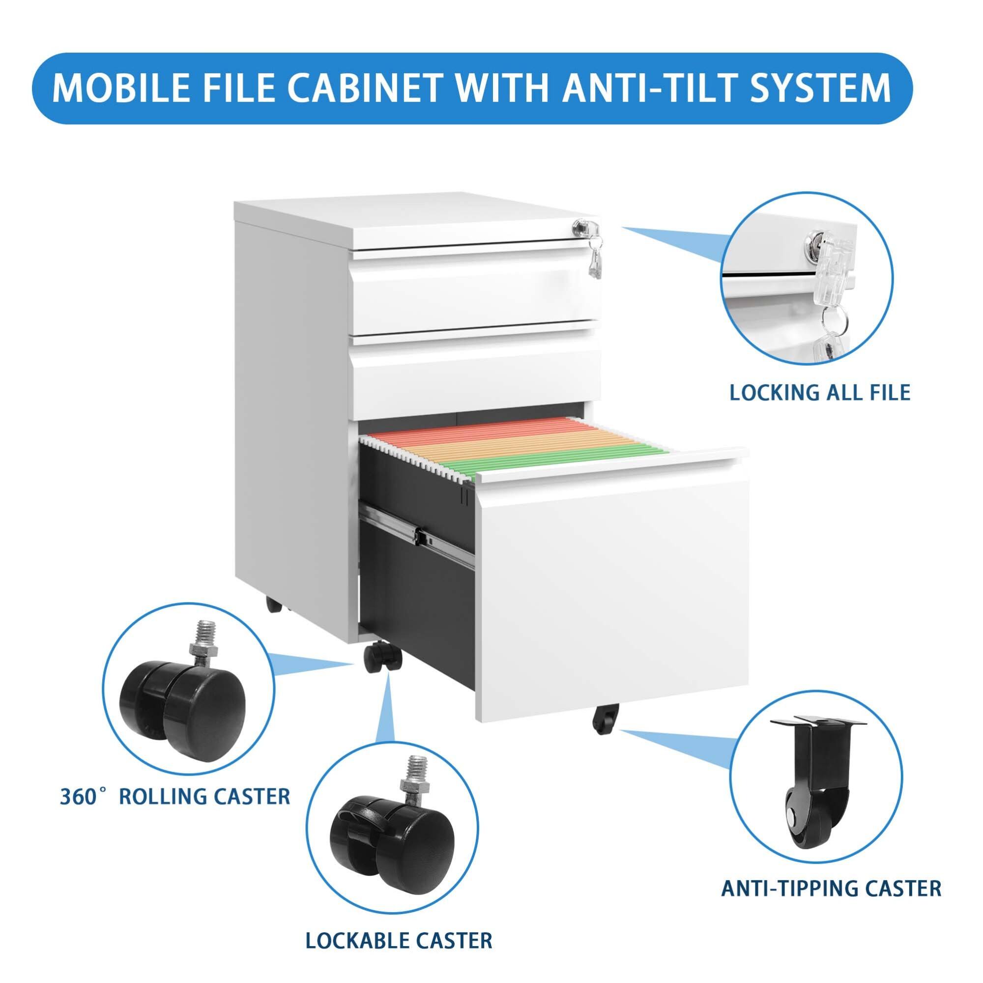 MOBILE FILE CABINET WITH ANTI-TILT SYSTEM

- LOCKING ALL FILE
- 360° ROLLING CASTER
- LOCKABLE CASTER
- ANTI-TIPPING CASTER