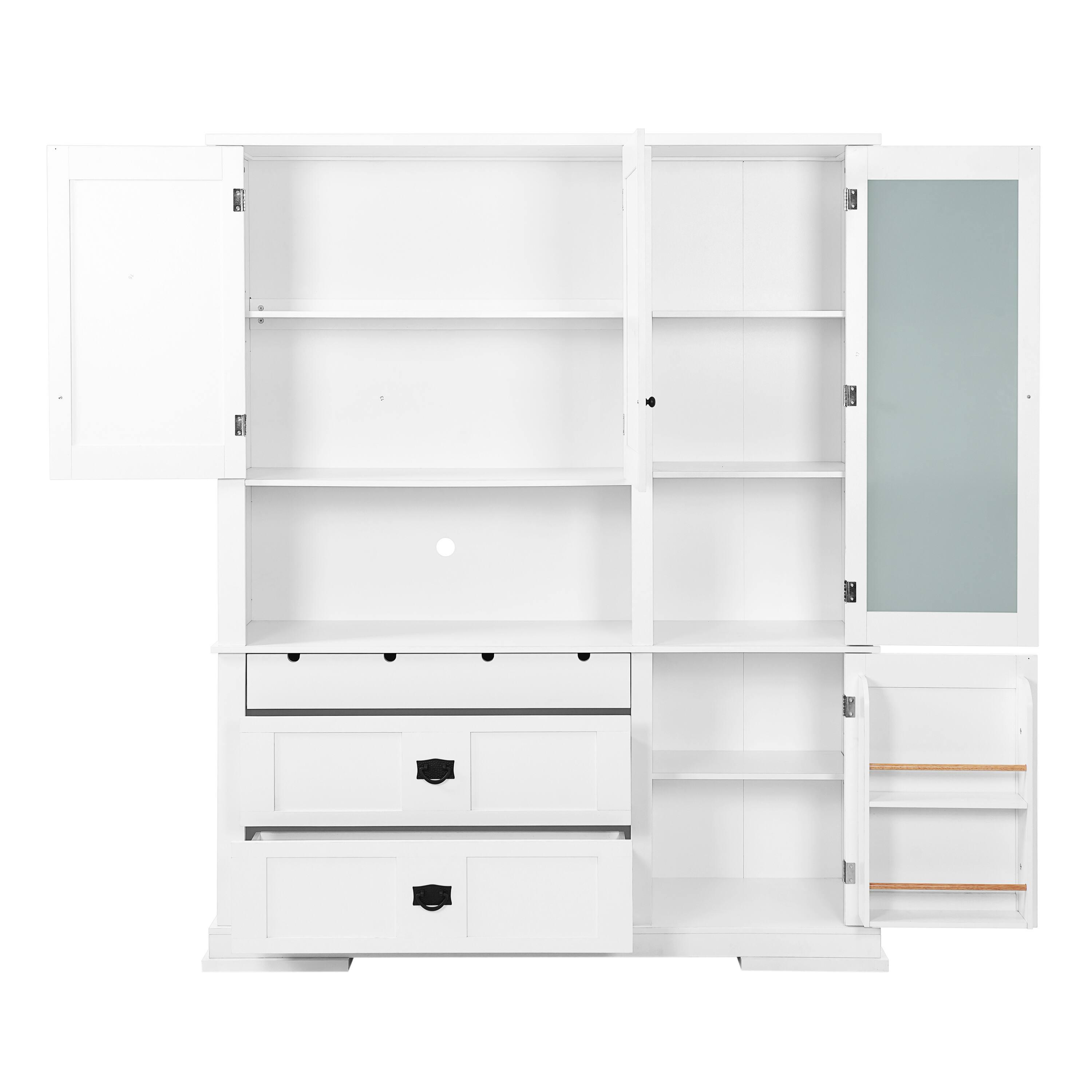 Alt View 1. Whisen - 63" W Kitchen Buffet with Hutch, Storage Pantry Cabinet with Microwave Workstation & 3 Drawers - White.