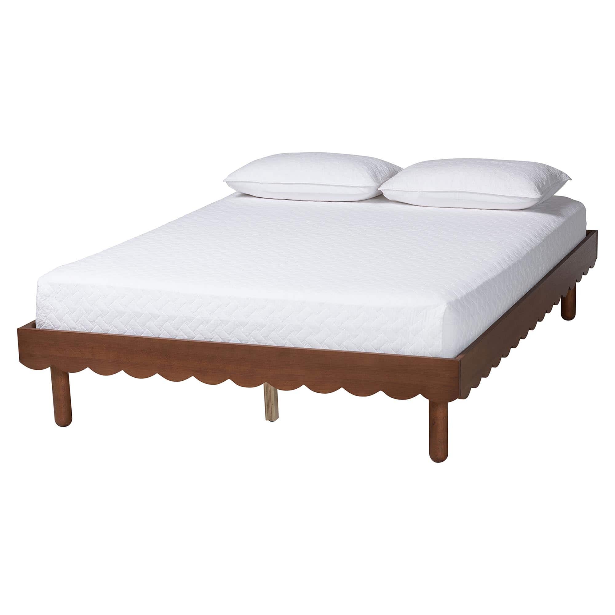 Baxton Studio - Orianthe Wood Platform Bed Frame with Scalloped Edge Design - Low Profile Bed Base, Queen Size - Walnut Brown