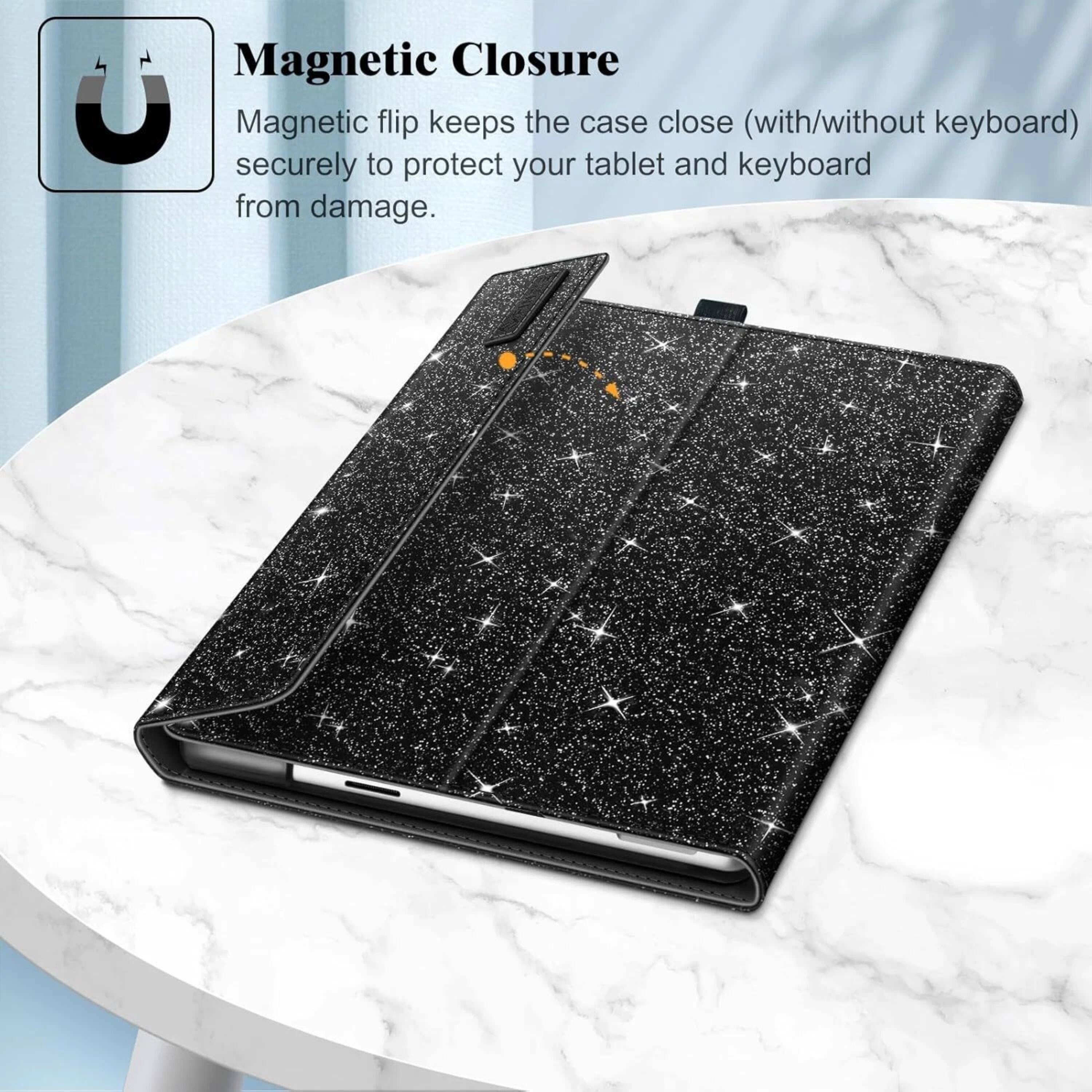 Magnetic Closure  
Magnetic flip keeps the case close (with/without keyboard) securely to protect your tablet and keyboard from damage.