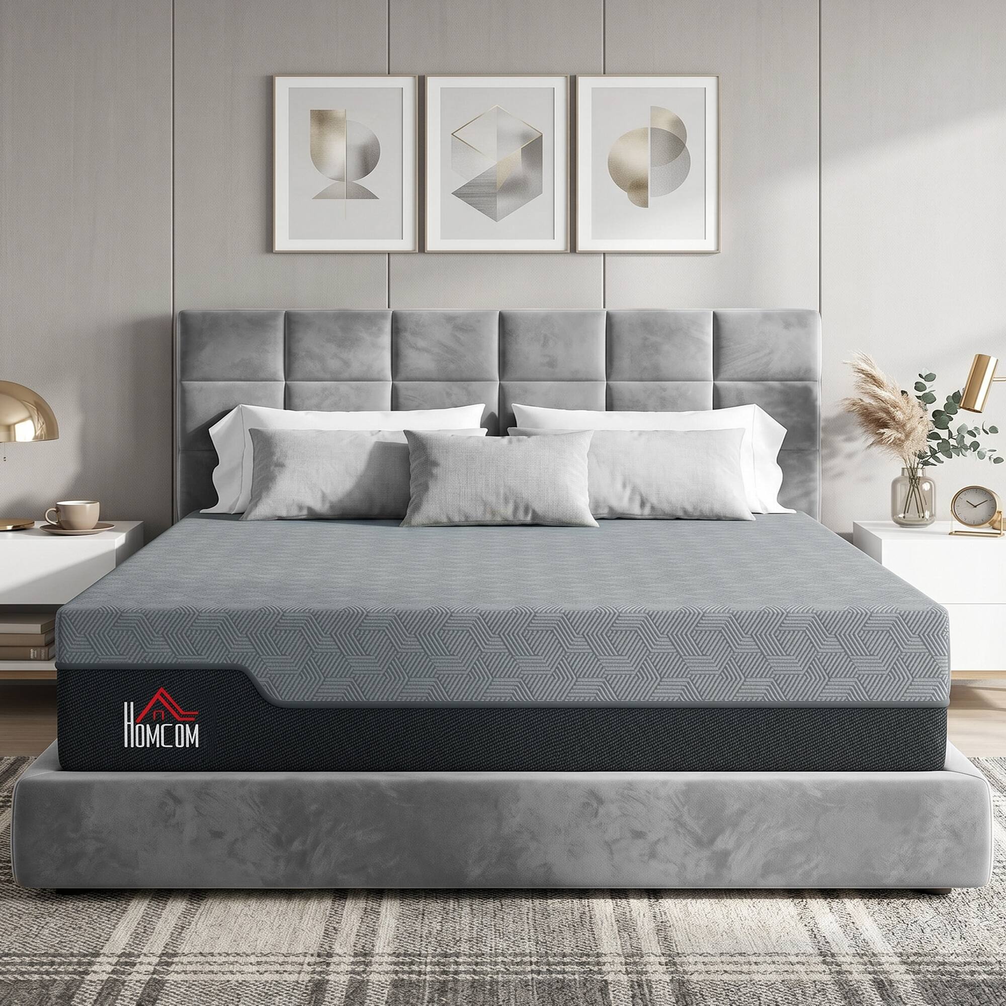 Alt View 1. Homcom - Mattress, 14 Inch Memory Foam Mattress for Pressure Relief, Graphene Gel Cooling Copper Bed in a Box - Gray.