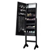 Costway - Mirrored Jewelry Cabinet Organizer w/18 LED lights - Black - Front_Zoom