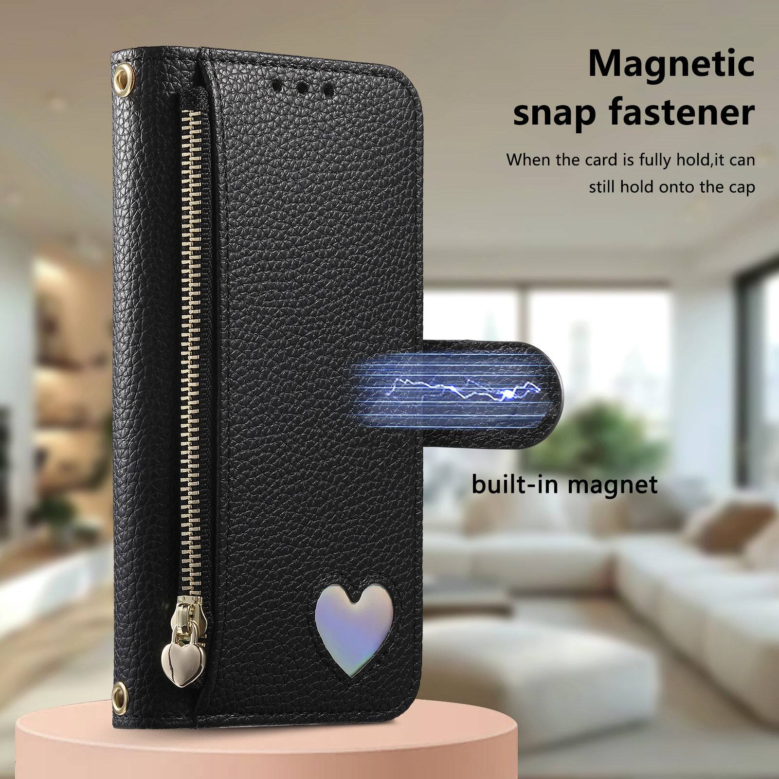 Magnetic snap fastener  
When the card is fully hold, it can still hold onto the cap  
built-in magnet