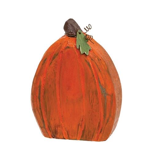 Front. BreeBe - Carved Wooden Primitive Pumpkin Sitter 5"H - Orange.