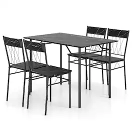 Costway - 5PCS Dining Table Set for 4 Rectangular Kitchen Table & 4 Chairs with Metal Frame Cement - Black