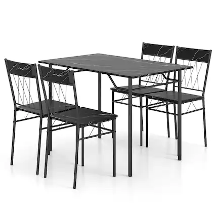 Front. Costway - 5PCS Dining Table Set for 4 Rectangular Kitchen Table & 4 Chairs with Metal Frame Cement Black - Black.