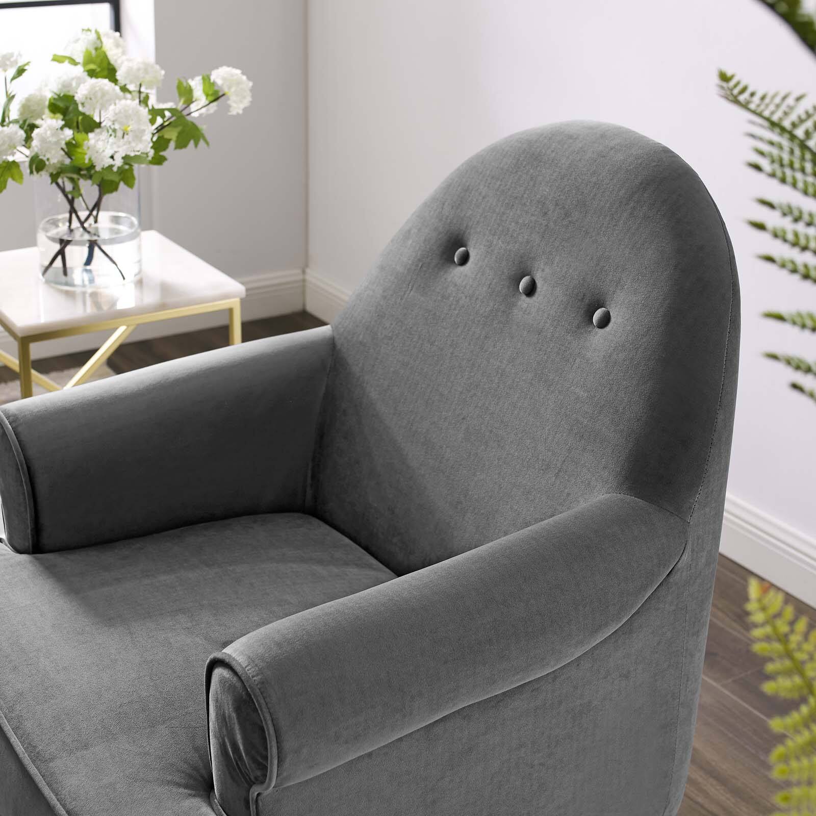 Left. Modway - Revive Tufted Button Accent Performance Velvet Armchair by Modway - Gray.